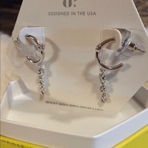 Dangling Crystal Hoop Earrings in Silver